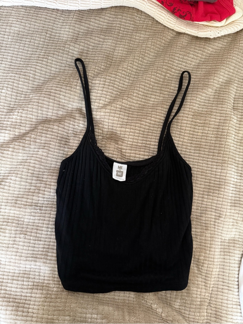 Me to We Black Ribbed Lace-Trim Cami